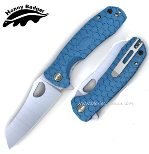 Honey Badger Medium Wharncleaver Flipper Folding Knife, D2 Steel, FRN Blue, HB1164